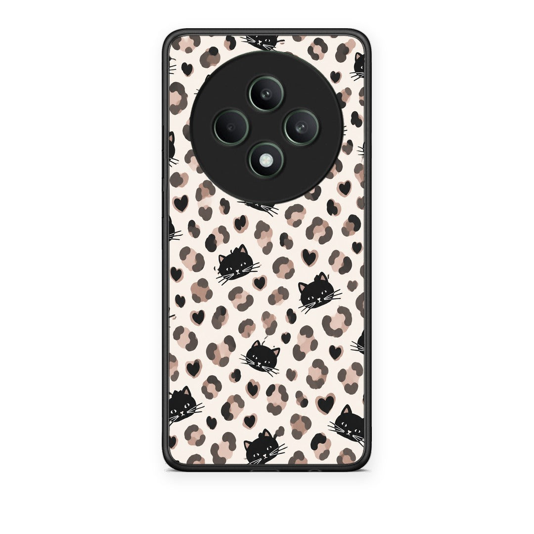 Θήκη Oppo Reno12 F 5G / FS 5G Leopard Spots and Black Cats on Cream από τη Smartfits με σχέδιο στο πίσω μέρος και μαύρο περίβλημα | Oppo Reno12 F 5G / FS 5G Leopard Spots and Black Cats on Cream case with colorful back and black bezels