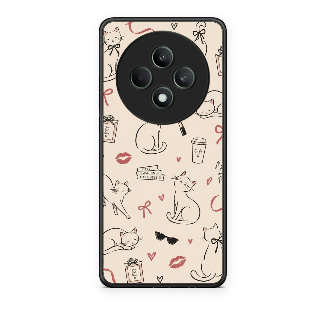 Θήκη Oppo Reno12 F 5G / FS 5G Minimal Cat and Fashion Doodles on Cream από τη Smartfits με σχέδιο στο πίσω μέρος και μαύρο περίβλημα | Oppo Reno12 F 5G / FS 5G Minimal Cat and Fashion Doodles on Cream case with colorful back and black bezels
