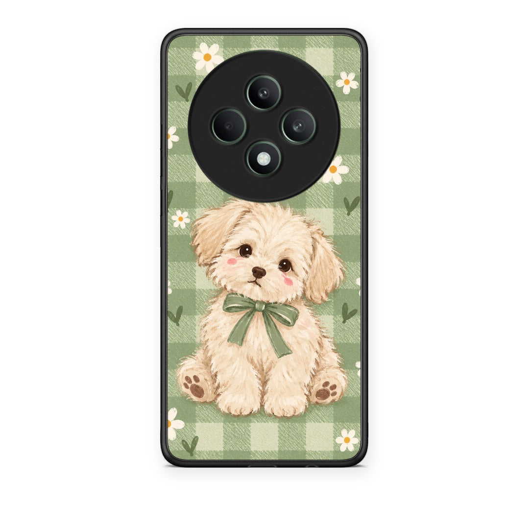 Θήκη Oppo Reno12 F 5G / FS 5G Puppy and Daisies on Sage Gingham από τη Smartfits με σχέδιο στο πίσω μέρος και μαύρο περίβλημα | Oppo Reno12 F 5G / FS 5G Puppy and Daisies on Sage Gingham case with colorful back and black bezels