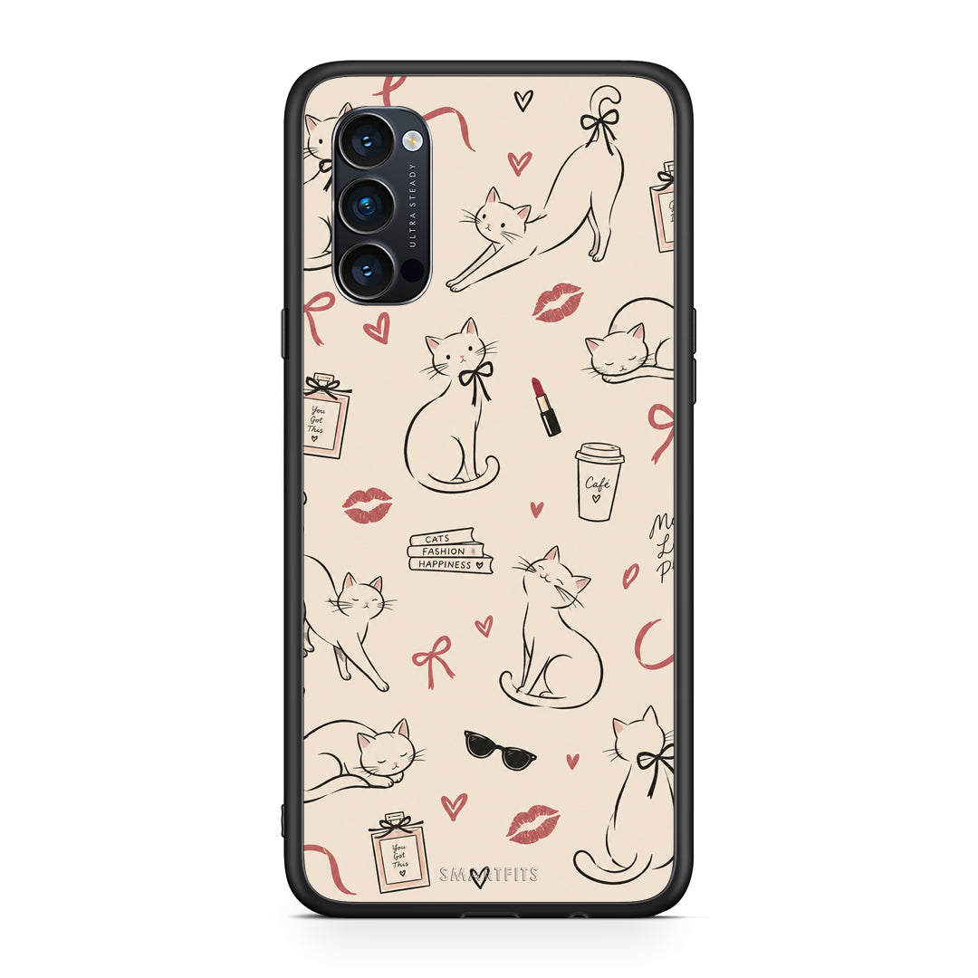 Θήκη Oppo Reno4 Pro 5G Minimal Cat and Fashion Doodles on Cream από τη Smartfits με σχέδιο στο πίσω μέρος και μαύρο περίβλημα | Oppo Reno4 Pro 5G Minimal Cat and Fashion Doodles on Cream case with colorful back and black bezels