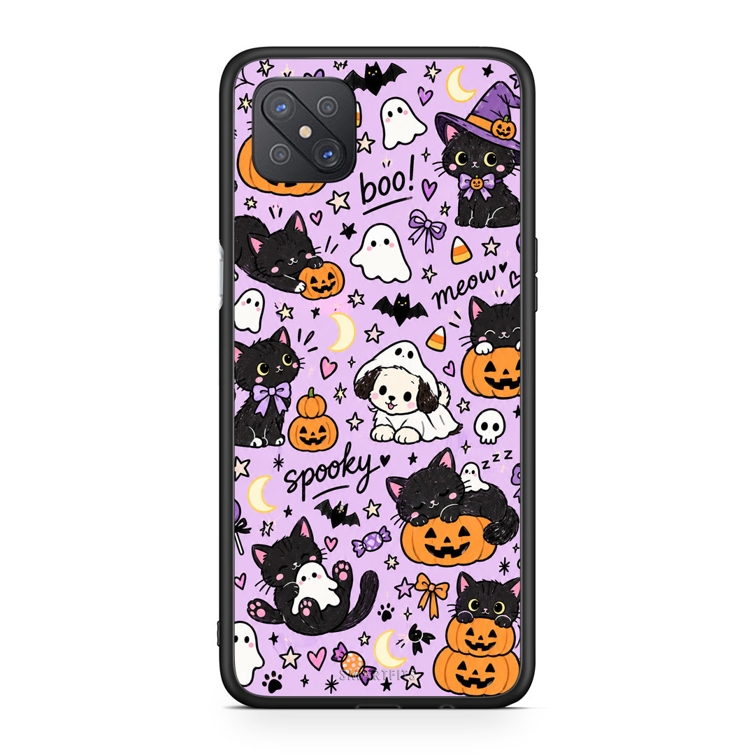 Θήκη Oppo Reno4 Z 5G / A92s Halloween Black Cats on Lilac από τη Smartfits με σχέδιο στο πίσω μέρος και μαύρο περίβλημα | Oppo Reno4 Z 5G / A92s Halloween Black Cats on Lilac case with colorful back and black bezels