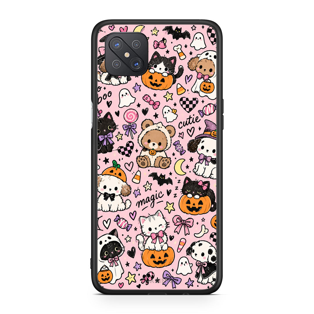 Θήκη Oppo Reno4 Z 5G / A92s Halloween Cute Animals on Pink από τη Smartfits με σχέδιο στο πίσω μέρος και μαύρο περίβλημα | Oppo Reno4 Z 5G / A92s Halloween Cute Animals on Pink case with colorful back and black bezels