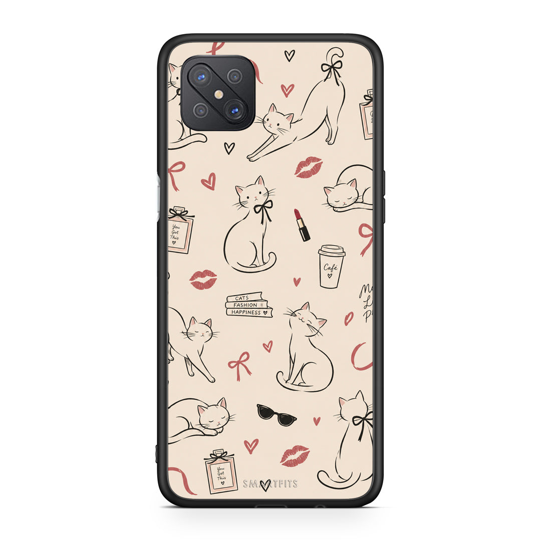 Θήκη Oppo Reno4 Z 5G / A92s Minimal Cat and Fashion Doodles on Cream από τη Smartfits με σχέδιο στο πίσω μέρος και μαύρο περίβλημα | Oppo Reno4 Z 5G / A92s Minimal Cat and Fashion Doodles on Cream case with colorful back and black bezels