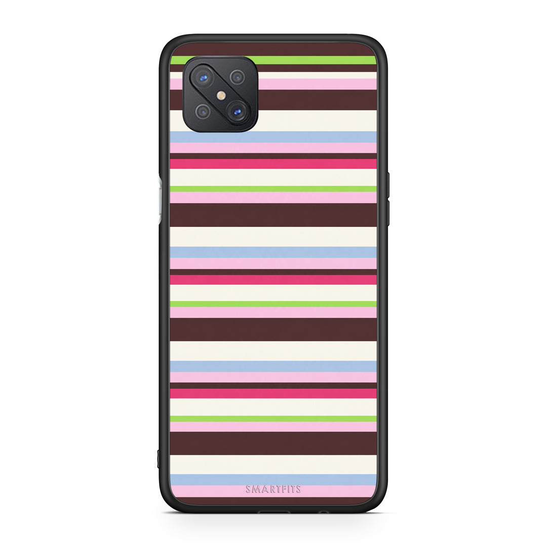 Θήκη Oppo Reno4 Z 5G / A92s Multicolour Horizontal Stripes από τη Smartfits με σχέδιο στο πίσω μέρος και μαύρο περίβλημα | Oppo Reno4 Z 5G / A92s Multicolour Horizontal Stripes case with colorful back and black bezels