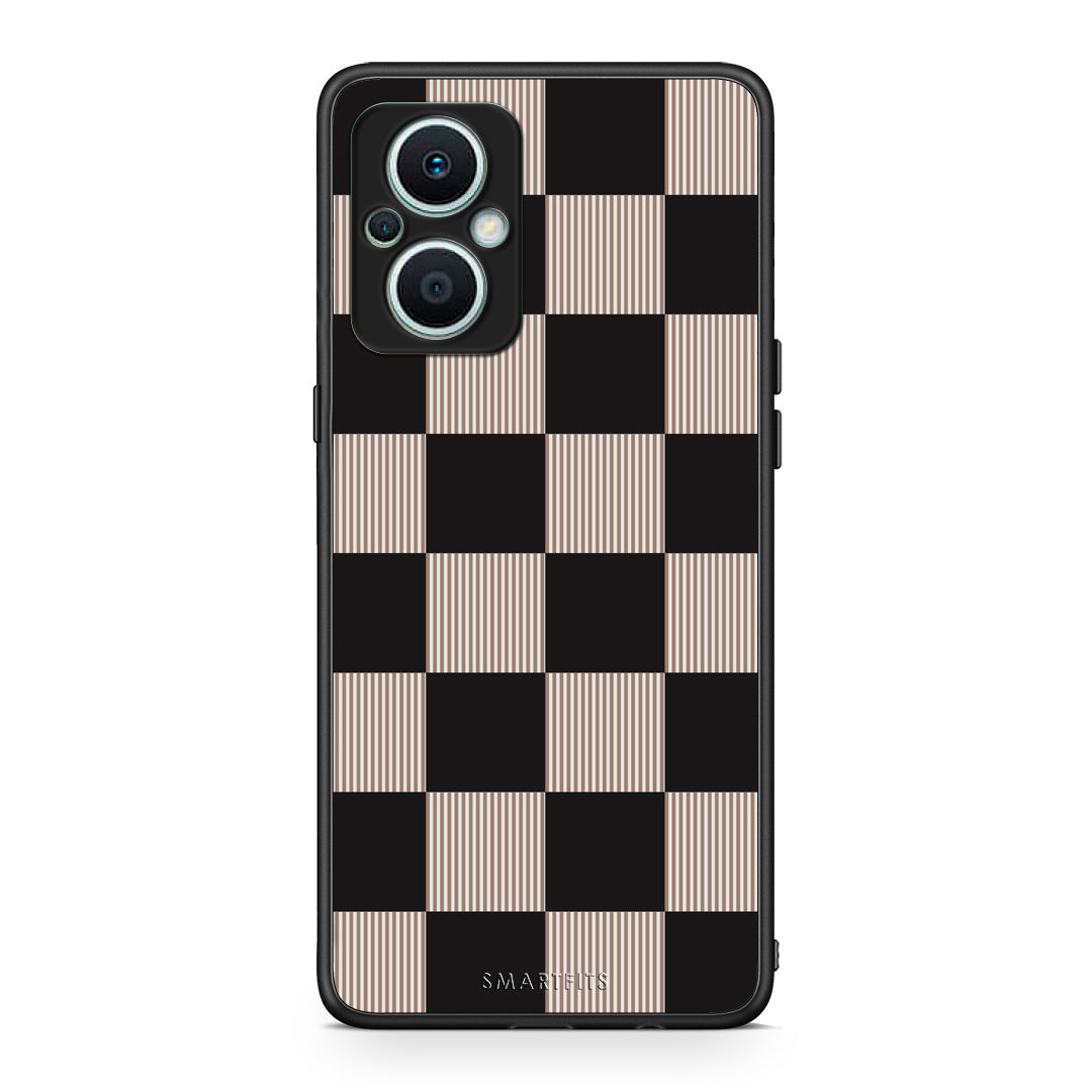 Θήκη Oppo Reno7 Lite Black and Taupe Striped Checks από τη Smartfits με σχέδιο στο πίσω μέρος και μαύρο περίβλημα | Oppo Reno7 Lite Black and Taupe Striped Checks case with colorful back and black bezels