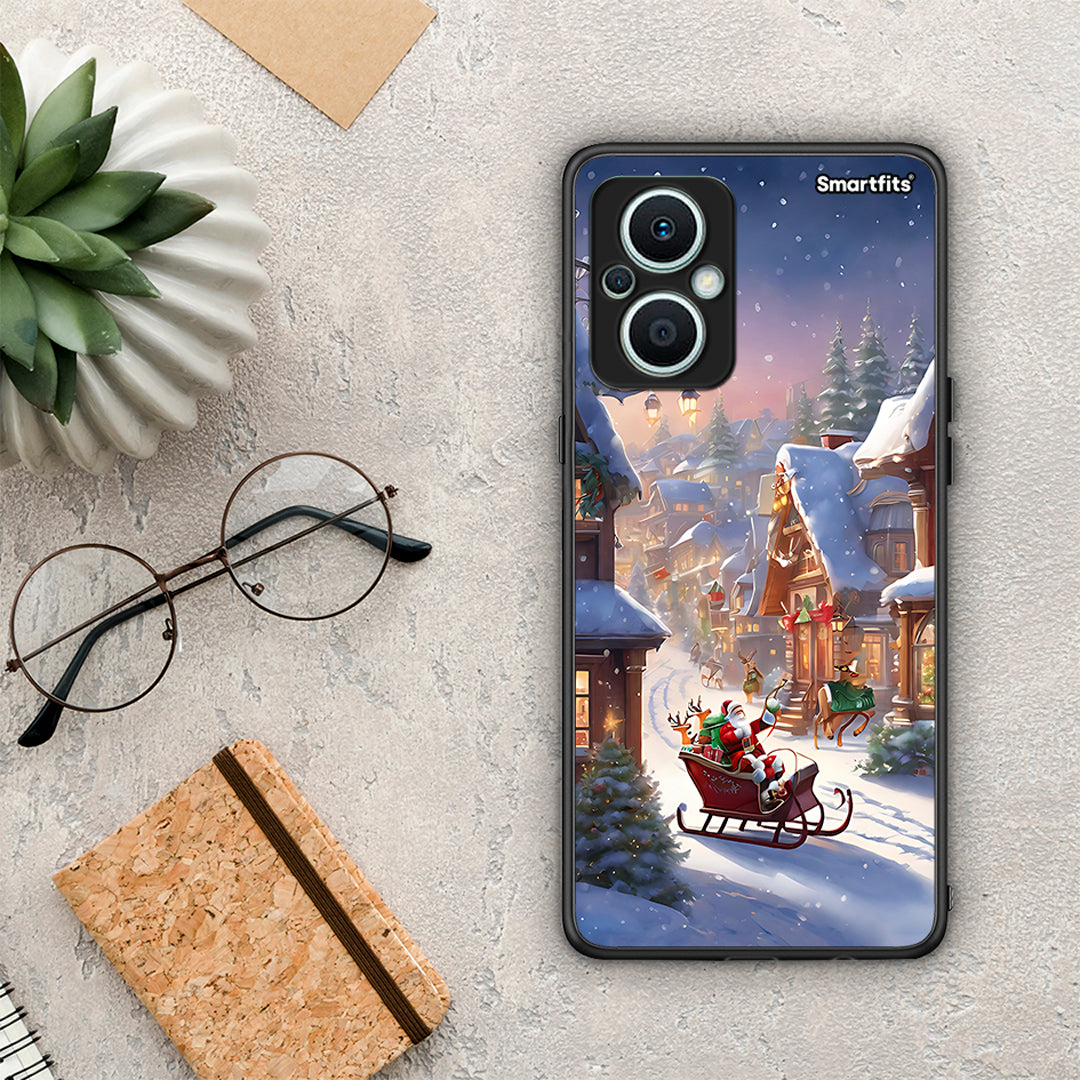 Θήκη Oppo Reno7 Lite Christmas Snow από τη Smartfits με σχέδιο στο πίσω μέρος και μαύρο περίβλημα | Oppo Reno7 Lite Christmas Snow Case with Colorful Back and Black Bezels