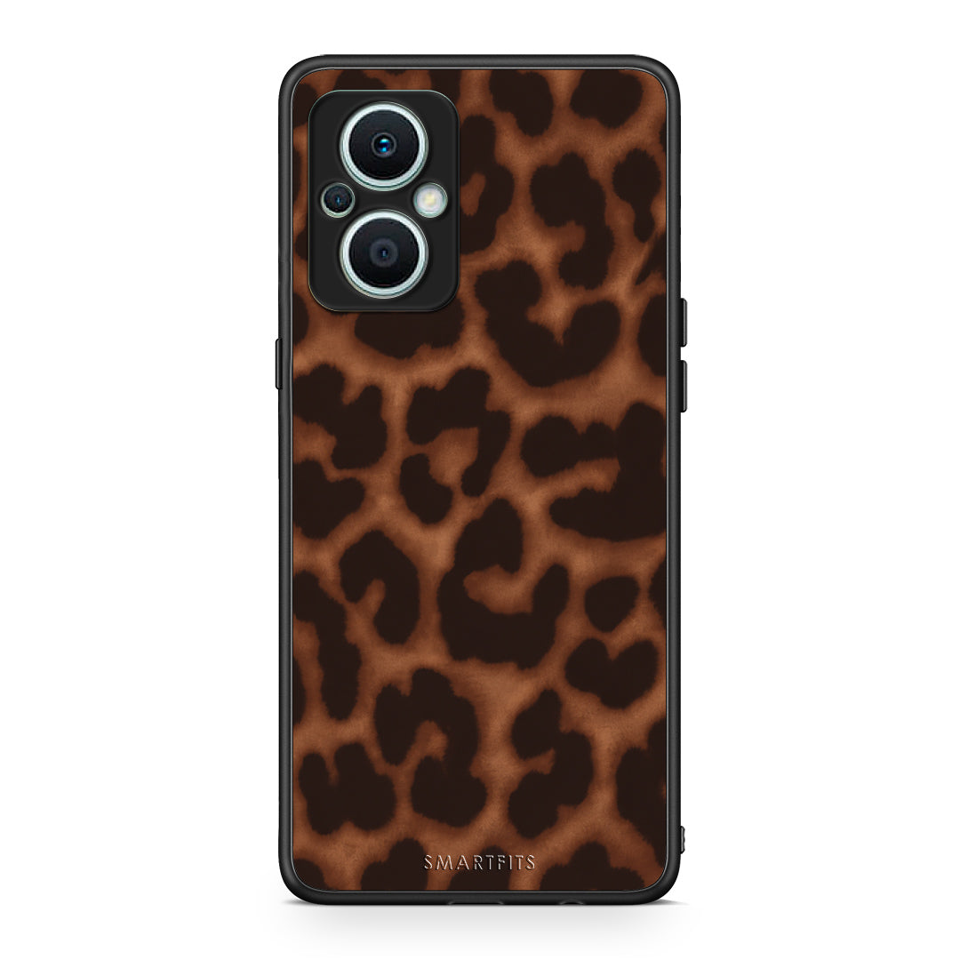 Θήκη Oppo Reno7 Lite Leopard Print Dark Brown από τη Smartfits με σχέδιο στο πίσω μέρος και μαύρο περίβλημα | Oppo Reno7 Lite Leopard Print Dark Brown case with colorful back and black bezels