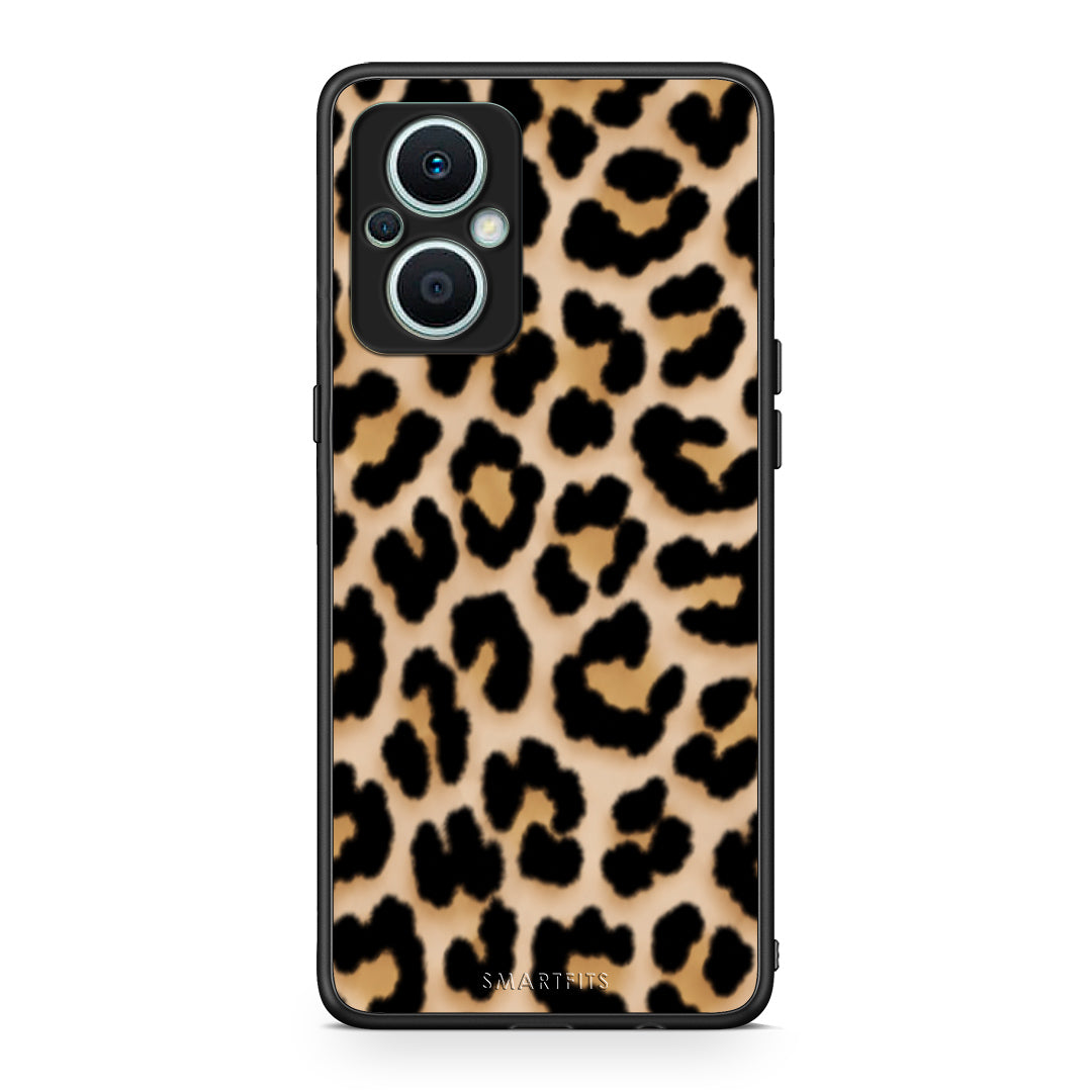 Θήκη Oppo Reno7 Lite Leopard Print Tan Small από τη Smartfits με σχέδιο στο πίσω μέρος και μαύρο περίβλημα | Oppo Reno7 Lite Leopard Print Tan Small case with colorful back and black bezels