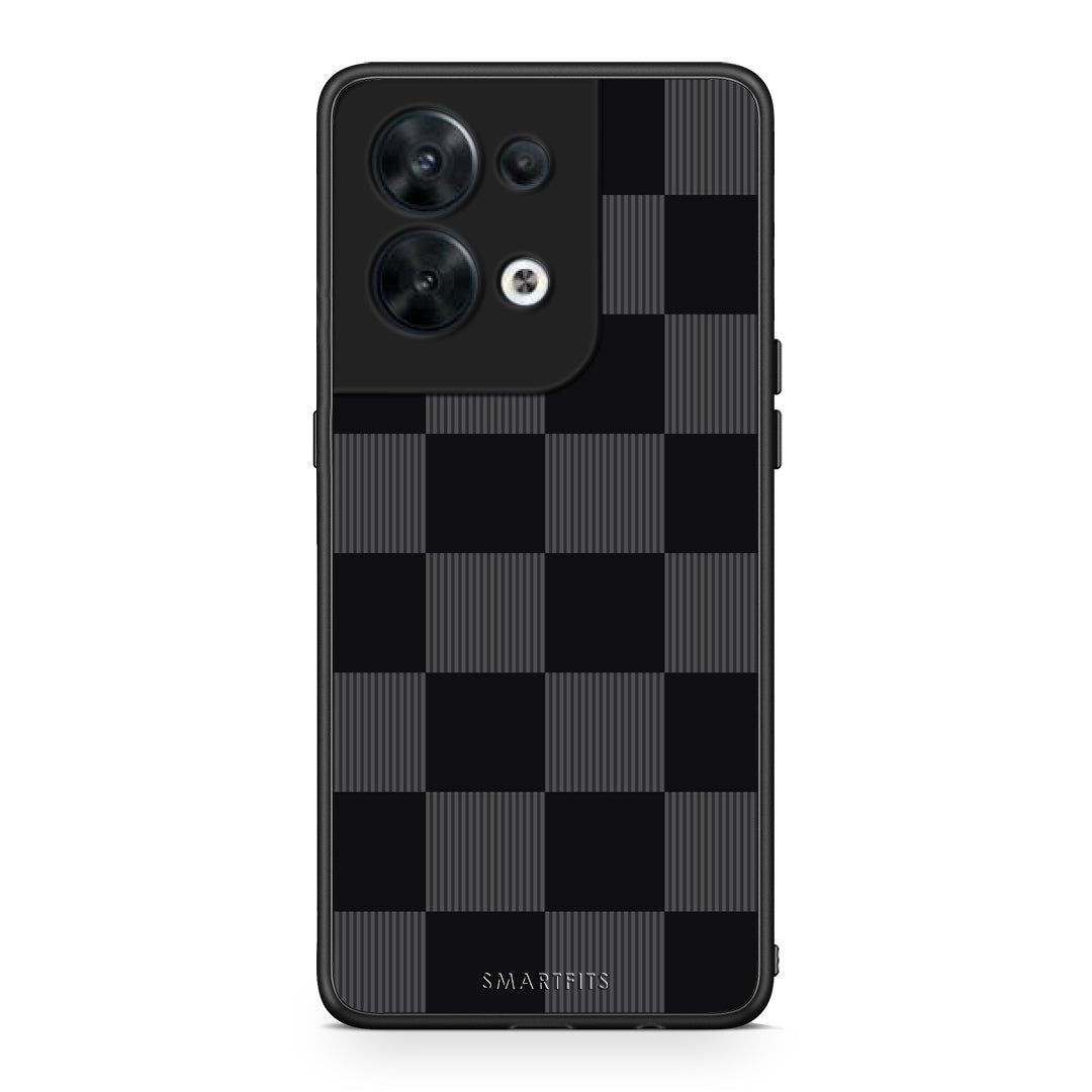 Θήκη Oppo Reno8 5G Black and Charcoal Striped Checks από τη Smartfits με σχέδιο στο πίσω μέρος και μαύρο περίβλημα | Oppo Reno8 5G Black and Charcoal Striped Checks case with colorful back and black bezels