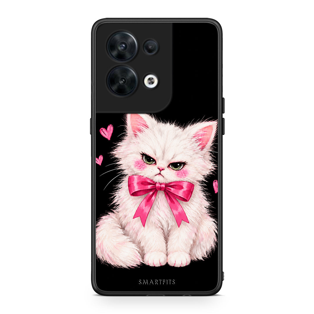 Θήκη Oppo Reno8 5G Grumpy Party Kitten on Black από τη Smartfits με σχέδιο στο πίσω μέρος και μαύρο περίβλημα | Oppo Reno8 5G Grumpy Party Kitten on Black case with colorful back and black bezels