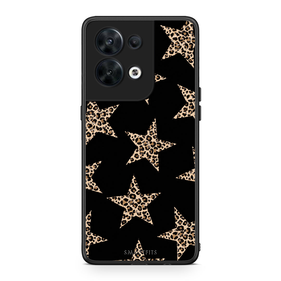Θήκη Oppo Reno8 5G Leopard Stars on Black από τη Smartfits με σχέδιο στο πίσω μέρος και μαύρο περίβλημα | Oppo Reno8 5G Leopard Stars on Black case with colorful back and black bezels