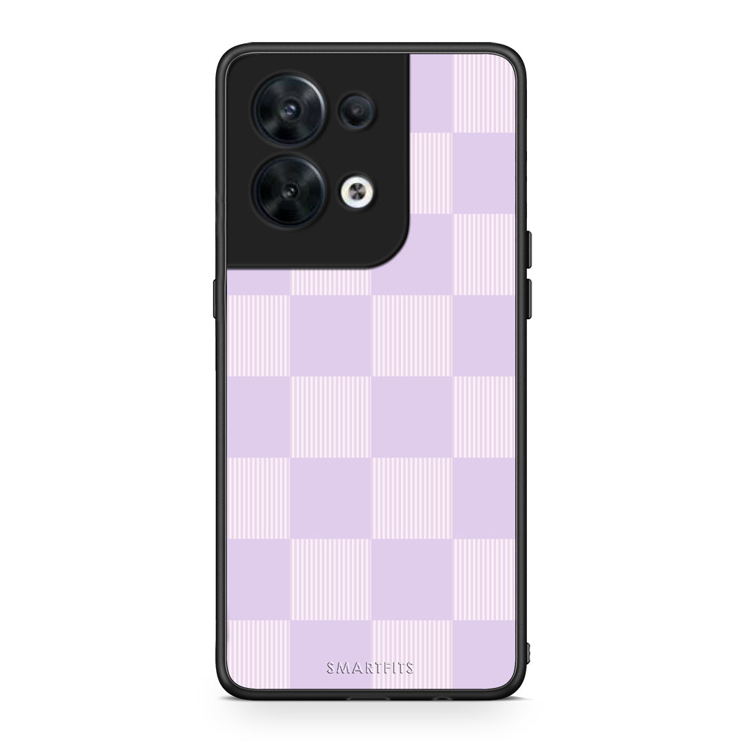 Θήκη Oppo Reno8 5G Lilac and Cream Striped Checks από τη Smartfits με σχέδιο στο πίσω μέρος και μαύρο περίβλημα | Oppo Reno8 5G Lilac and Cream Striped Checks case with colorful back and black bezels