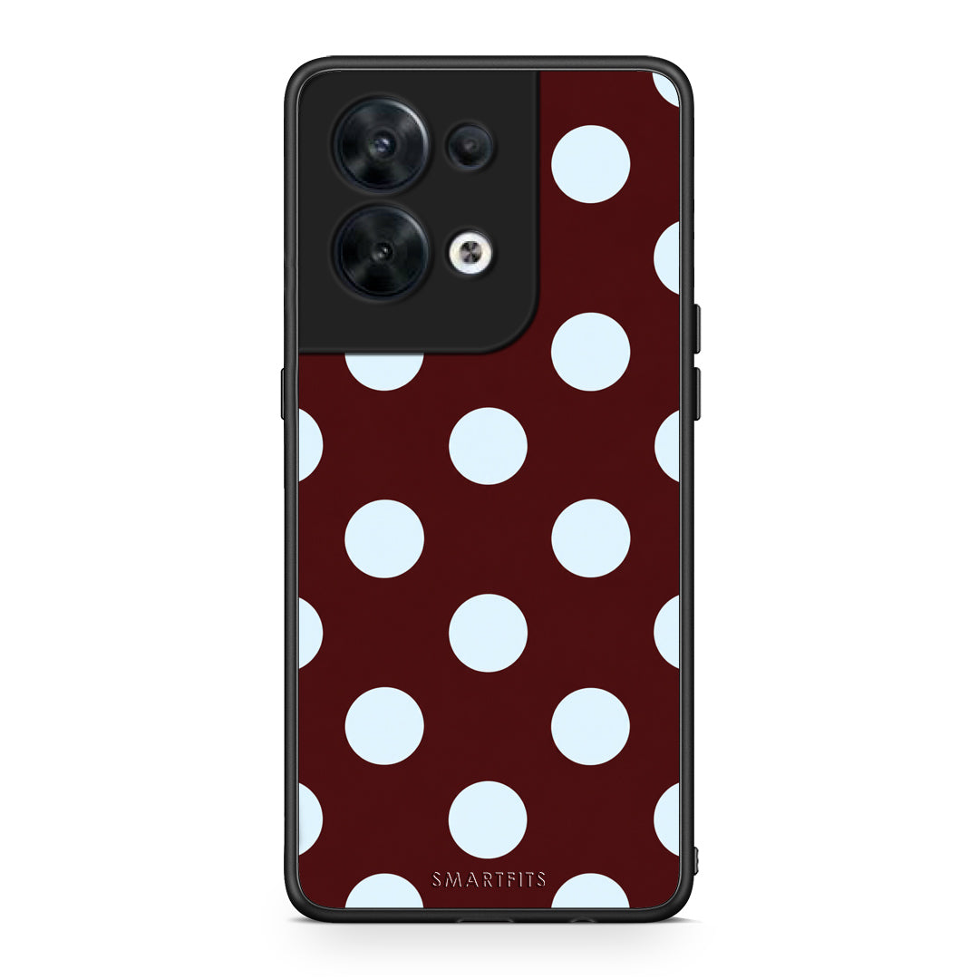 Θήκη Oppo Reno8 5G Pale Blue Large Polka Dots on Burgundy από τη Smartfits με σχέδιο στο πίσω μέρος και μαύρο περίβλημα | Oppo Reno8 5G Pale Blue Large Polka Dots on Burgundy case with colorful back and black bezels