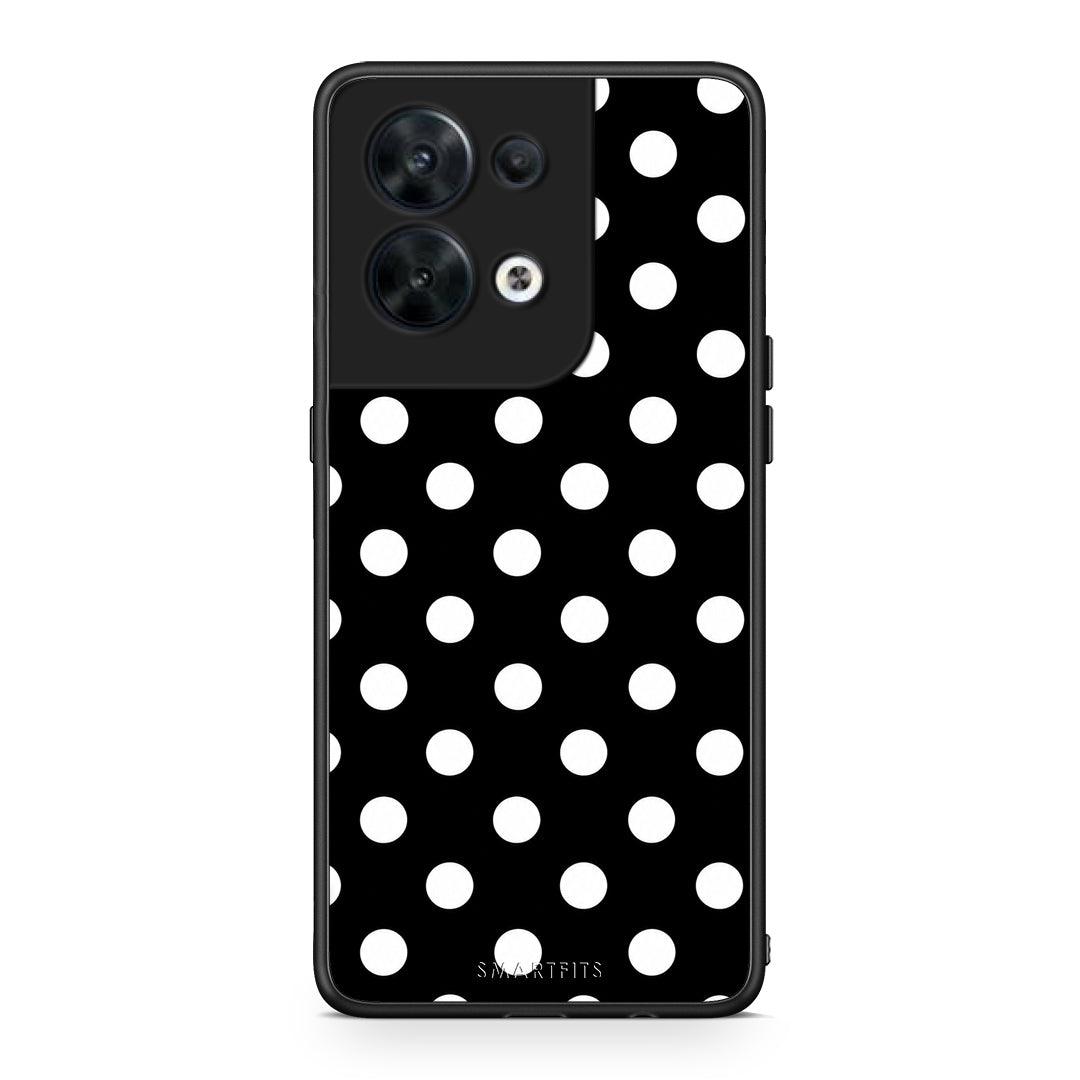 Θήκη Oppo Reno8 5G White Polka Dots on Black από τη Smartfits με σχέδιο στο πίσω μέρος και μαύρο περίβλημα | Oppo Reno8 5G White Polka Dots on Black case with colorful back and black bezels