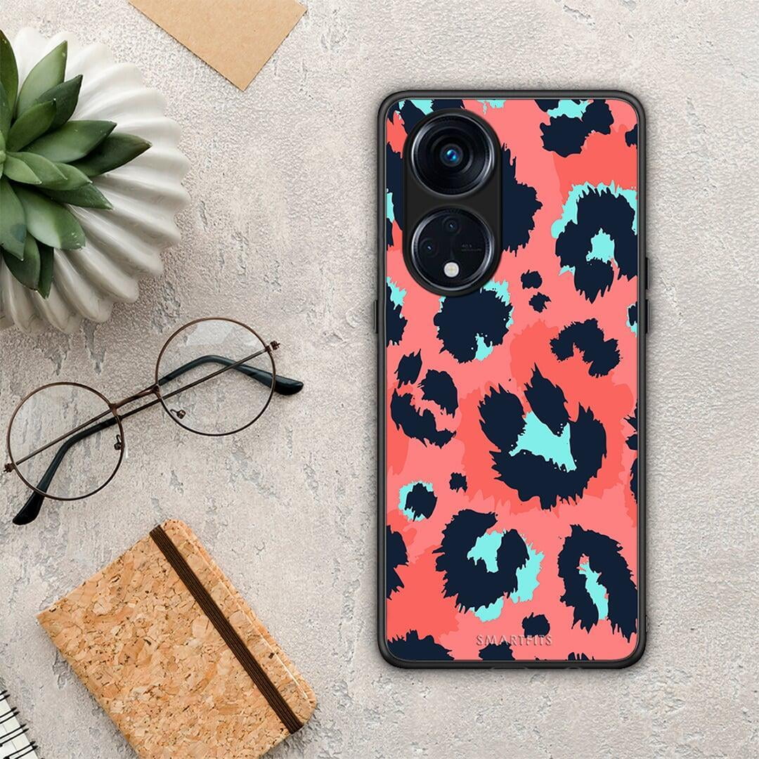 Θήκη Oppo A98 Animal Pink Leopard από τη Smartfits με σχέδιο στο πίσω μέρος και μαύρο περίβλημα | Oppo A98 Animal Pink Leopard Case with Colorful Back and Black Bezels