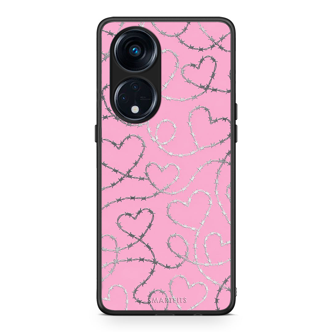 Θήκη Oppo Reno8T 5G / A1 Pro Barbed Wire Hearts on Pink από τη Smartfits με σχέδιο στο πίσω μέρος και μαύρο περίβλημα | Oppo Reno8T 5G / A1 Pro Barbed Wire Hearts on Pink case with colorful back and black bezels