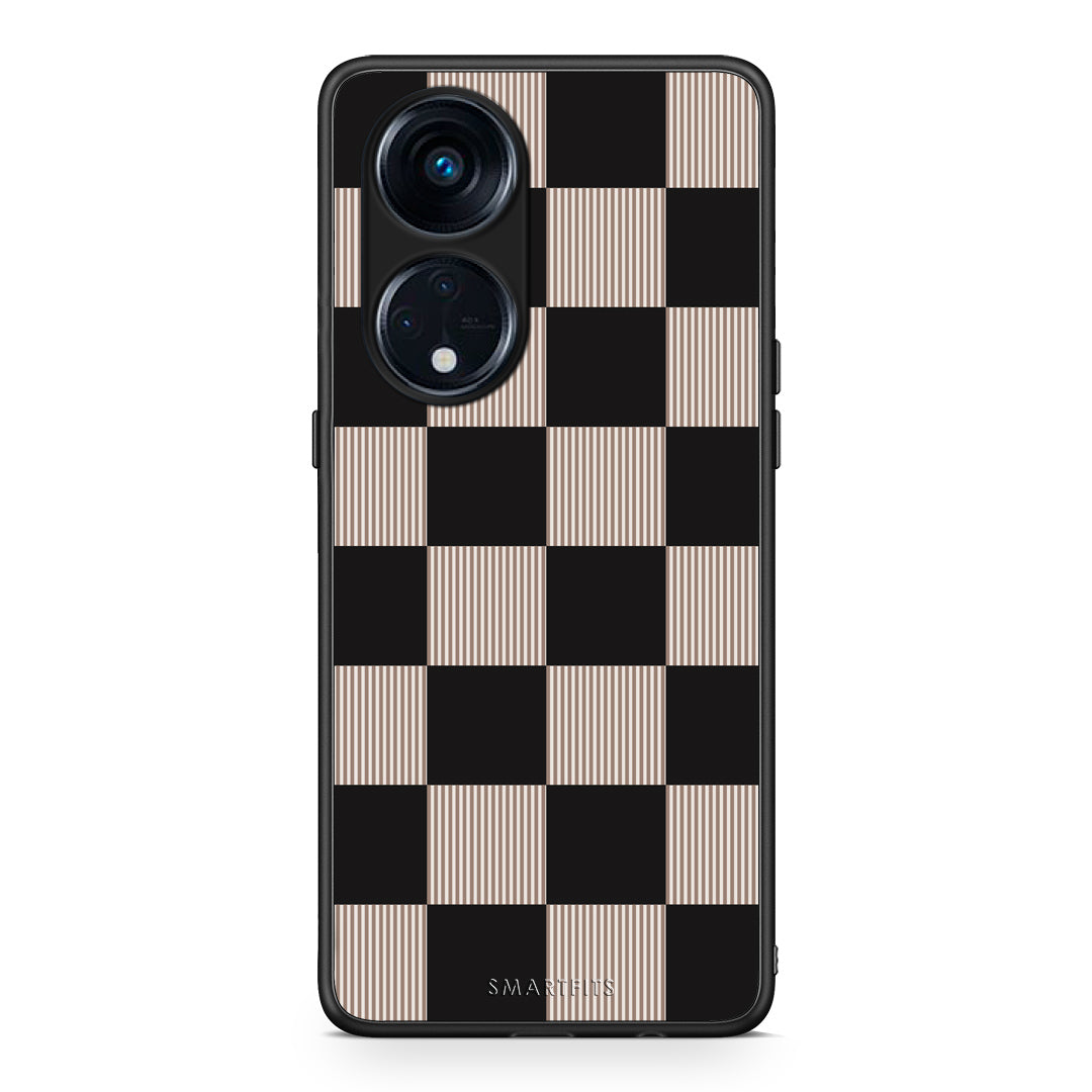 Θήκη Oppo Reno8T 5G / A1 Pro Black and Taupe Striped Checks από τη Smartfits με σχέδιο στο πίσω μέρος και μαύρο περίβλημα | Oppo Reno8T 5G / A1 Pro Black and Taupe Striped Checks case with colorful back and black bezels