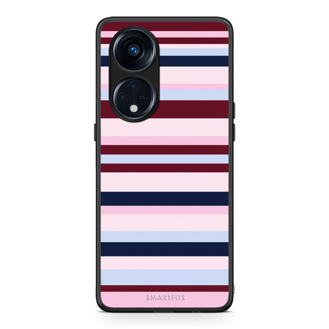 Θήκη Oppo Reno8T 5G / A1 Pro Burgundy Pink and Blue Horizontal Stripes από τη Smartfits με σχέδιο στο πίσω μέρος και μαύρο περίβλημα | Oppo Reno8T 5G / A1 Pro Burgundy Pink and Blue Horizontal Stripes case with colorful back and black bezels