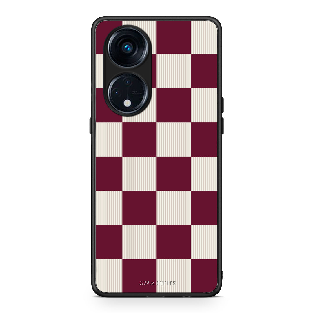 Θήκη Oppo Reno8T 5G / A1 Pro Burgundy and Cream Striped Checks από τη Smartfits με σχέδιο στο πίσω μέρος και μαύρο περίβλημα | Oppo Reno8T 5G / A1 Pro Burgundy and Cream Striped Checks case with colorful back and black bezels
