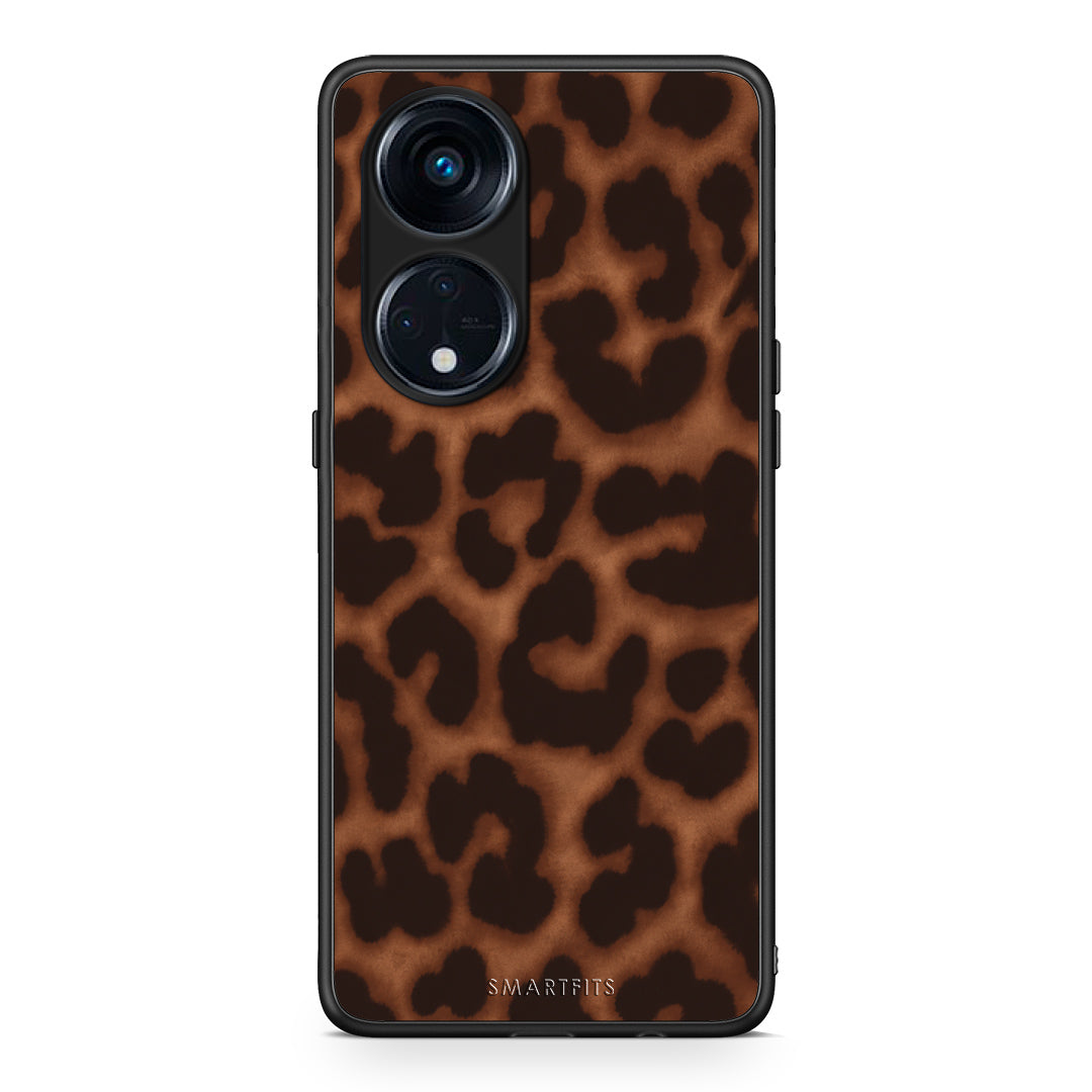 Θήκη Oppo Reno8T 5G / A1 Pro Leopard Print Dark Brown από τη Smartfits με σχέδιο στο πίσω μέρος και μαύρο περίβλημα | Oppo Reno8T 5G / A1 Pro Leopard Print Dark Brown case with colorful back and black bezels