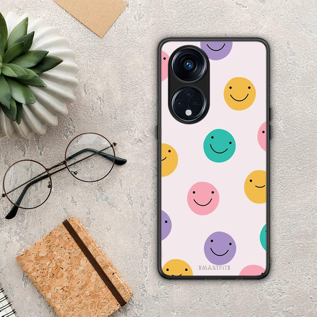 Θήκη Oppo A98 Smiley Faces από τη Smartfits με σχέδιο στο πίσω μέρος και μαύρο περίβλημα | Oppo A98 Smiley Faces Case with Colorful Back and Black Bezels