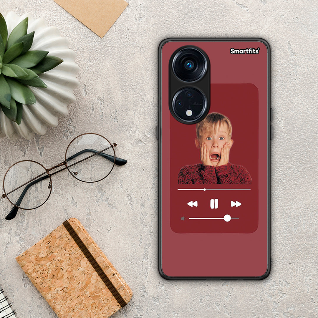 Θήκη Oppo A98 Xmas Alone Music από τη Smartfits με σχέδιο στο πίσω μέρος και μαύρο περίβλημα | Oppo A98 Xmas Alone Music Case with Colorful Back and Black Bezels