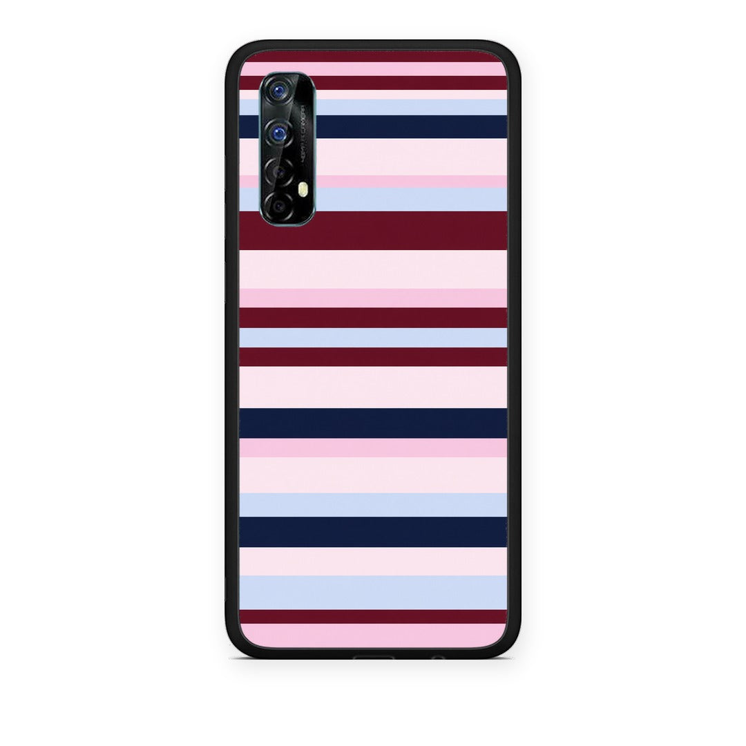 Θήκη Realme 7 Burgundy Pink and Blue Horizontal Stripes από τη Smartfits με σχέδιο στο πίσω μέρος και μαύρο περίβλημα | Realme 7 Burgundy Pink and Blue Horizontal Stripes case with colorful back and black bezels