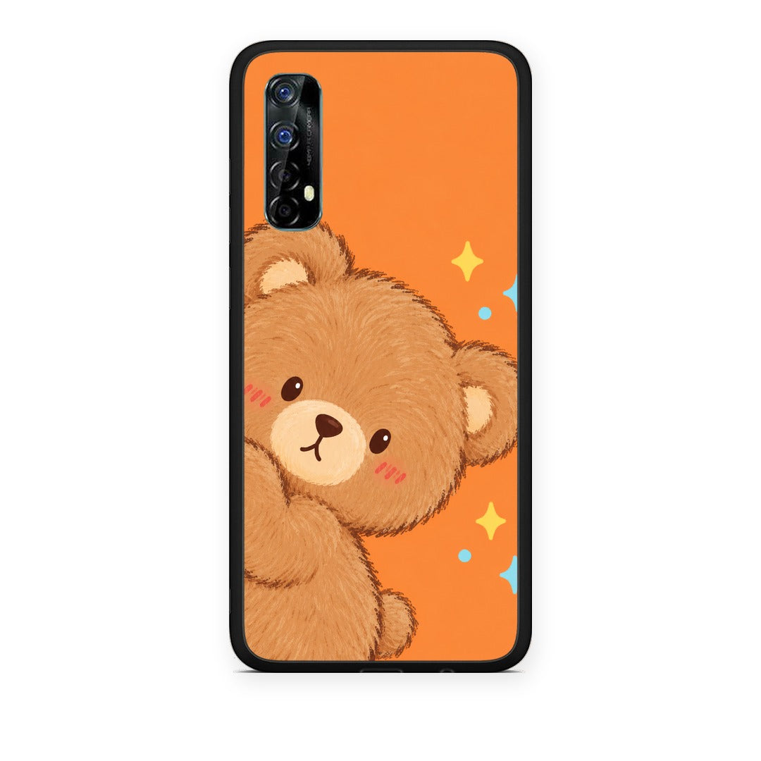 Θήκη Realme 7 Peekaboo Teddy on Orange από τη Smartfits με σχέδιο στο πίσω μέρος και μαύρο περίβλημα | Realme 7 Peekaboo Teddy on Orange case with colorful back and black bezels