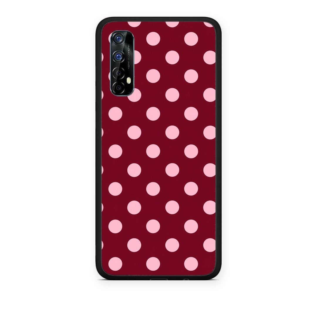 Θήκη Realme 7 Pink Polka Dots on Burgundy από τη Smartfits με σχέδιο στο πίσω μέρος και μαύρο περίβλημα | Realme 7 Pink Polka Dots on Burgundy case with colorful back and black bezels