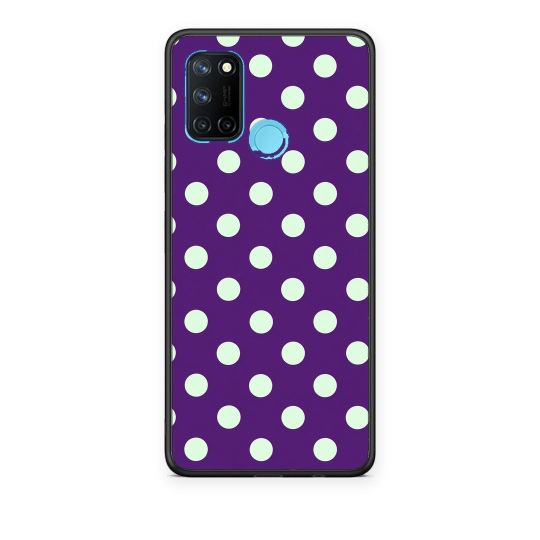 Θήκη Realme 7i / C25 Mint Polka Dots on Purple από τη Smartfits με σχέδιο στο πίσω μέρος και μαύρο περίβλημα | Realme 7i / C25 Mint Polka Dots on Purple case with colorful back and black bezels