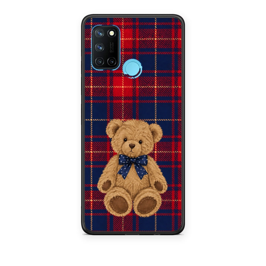 Θήκη Realme 7i / C25 Teddy Bear on Red and Navy Tartan από τη Smartfits με σχέδιο στο πίσω μέρος και μαύρο περίβλημα | Realme 7i / C25 Teddy Bear on Red and Navy Tartan case with colorful back and black bezels