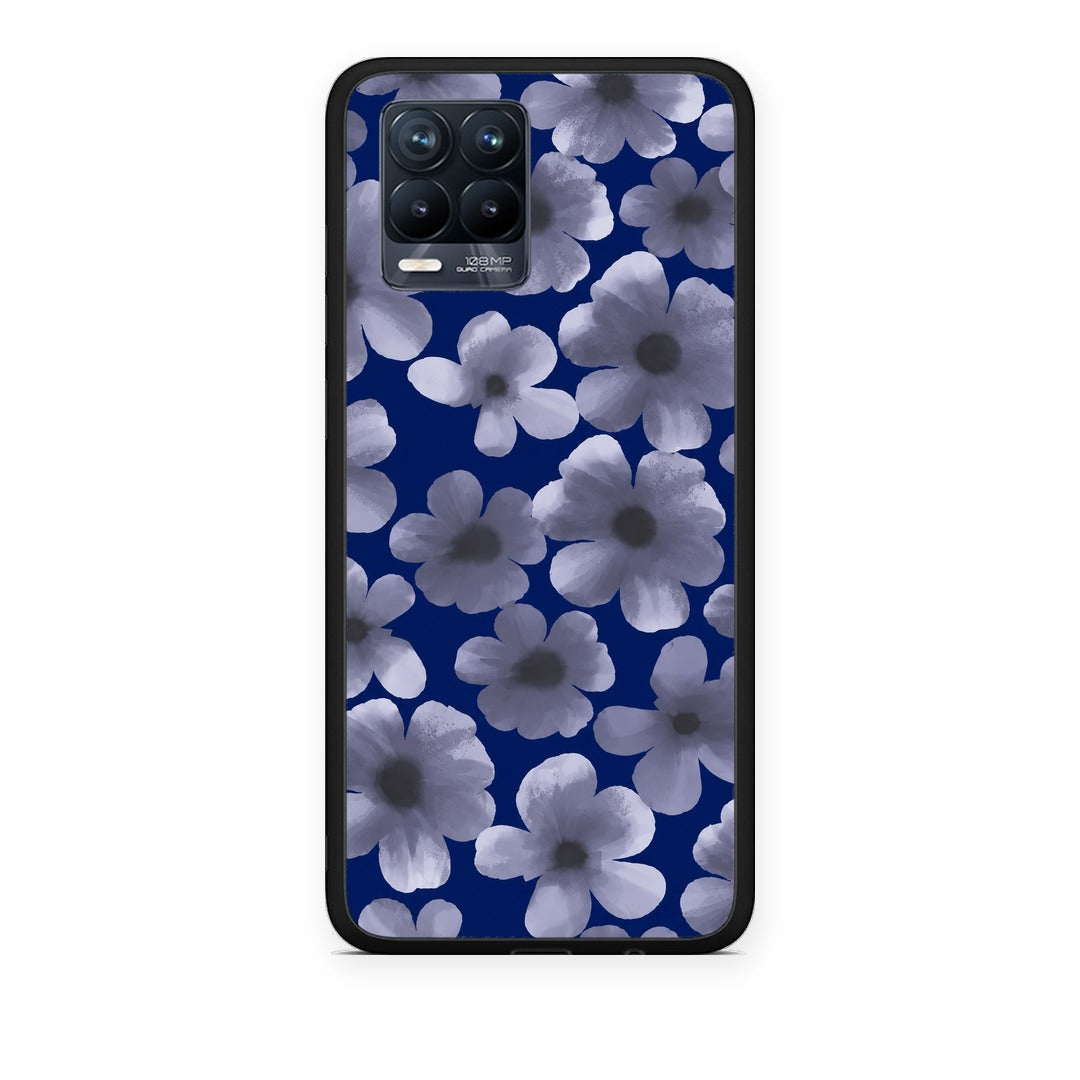 Θήκη Realme 8 / 8 Pro Pale Blue Flowers on Navy από τη Smartfits με σχέδιο στο πίσω μέρος και μαύρο περίβλημα | Realme 8 / 8 Pro Pale Blue Flowers on Navy case with colorful back and black bezels