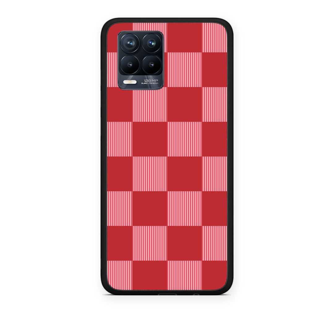 Θήκη Realme 8 / 8 Pro Red and Pink Striped Checks από τη Smartfits με σχέδιο στο πίσω μέρος και μαύρο περίβλημα | Realme 8 / 8 Pro Red and Pink Striped Checks case with colorful back and black bezels