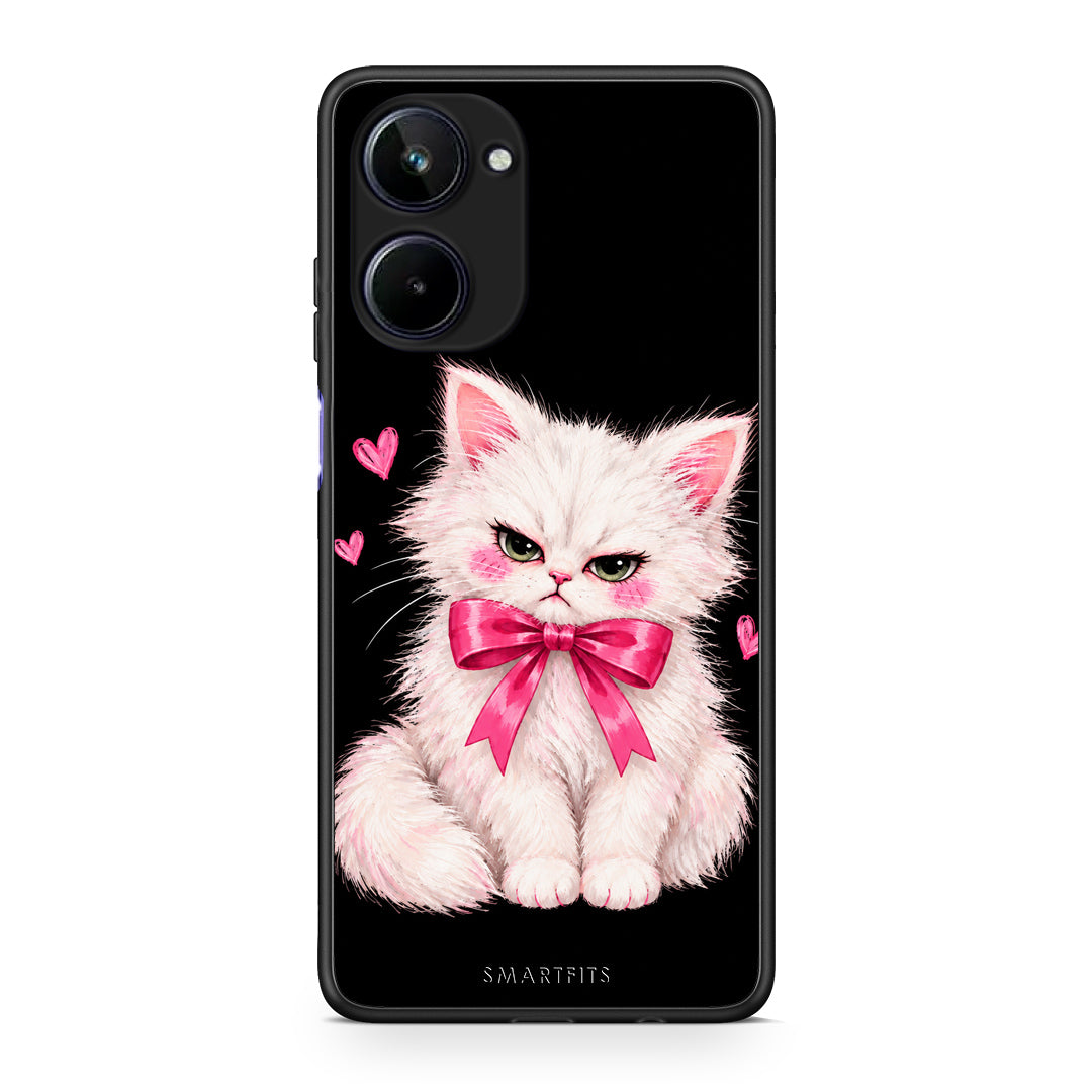 Θήκη Realme 10 Grumpy Party Kitten on Black από τη Smartfits με σχέδιο στο πίσω μέρος και μαύρο περίβλημα | Realme 10 Grumpy Party Kitten on Black case with colorful back and black bezels
