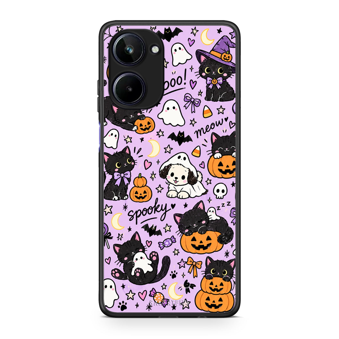Θήκη Realme 10 Halloween Black Cats on Lilac από τη Smartfits με σχέδιο στο πίσω μέρος και μαύρο περίβλημα | Realme 10 Halloween Black Cats on Lilac case with colorful back and black bezels