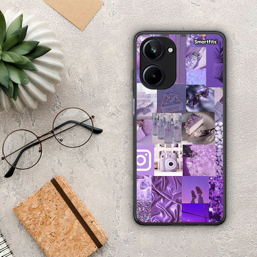 Θήκη Realme 10 Purple Aesthetic Collage από τη Smartfits με σχέδιο στο πίσω μέρος και μαύρο περίβλημα | Realme 10 Purple Aesthetic Collage Case with Colorful Back and Black Bezels