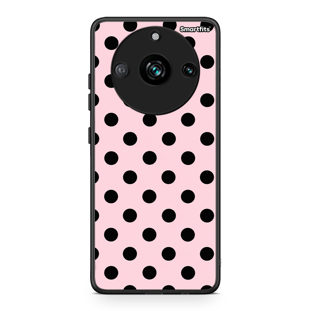 Θήκη Realme 11 Pro+ Black Polka Dots on Pink από τη Smartfits με σχέδιο στο πίσω μέρος και μαύρο περίβλημα | Realme 11 Pro+ Black Polka Dots on Pink case with colorful back and black bezels