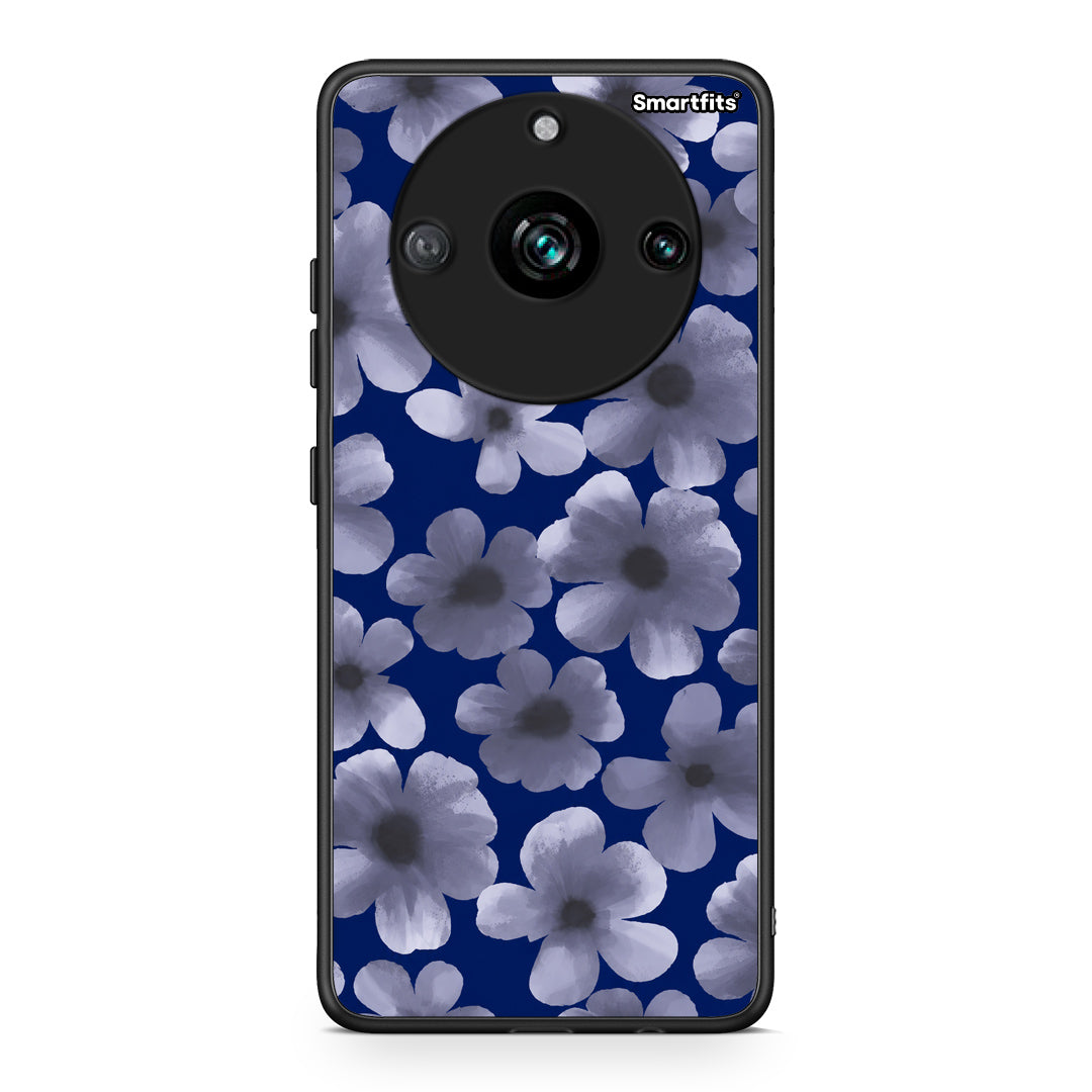 Θήκη Realme 11 Pro Pale Blue Flowers on Navy από τη Smartfits με σχέδιο στο πίσω μέρος και μαύρο περίβλημα | Realme 11 Pro Pale Blue Flowers on Navy case with colorful back and black bezels