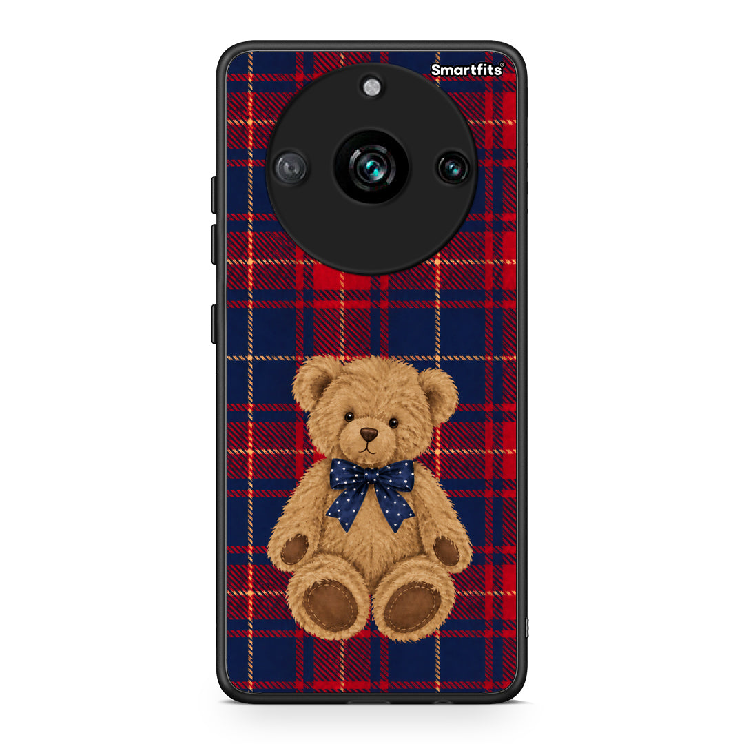 Θήκη Realme 11 Pro Teddy Bear on Red and Navy Tartan από τη Smartfits με σχέδιο στο πίσω μέρος και μαύρο περίβλημα | Realme 11 Pro Teddy Bear on Red and Navy Tartan case with colorful back and black bezels
