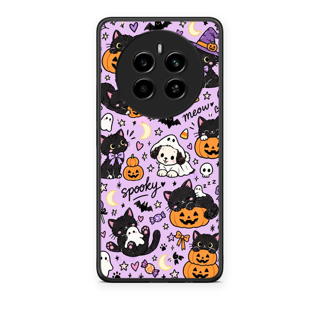 Θήκη Realme 12 4G / 12+ / 13 4G Halloween Black Cats on Lilac από τη Smartfits με σχέδιο στο πίσω μέρος και μαύρο περίβλημα | Realme 12 4G / 12+ / 13 4G Halloween Black Cats on Lilac case with colorful back and black bezels
