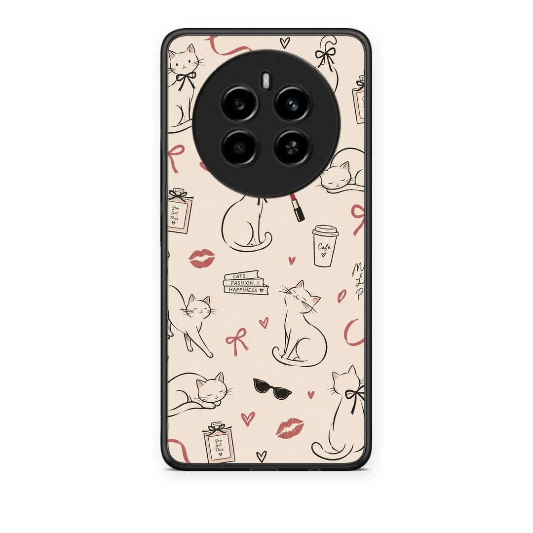 Θήκη Realme 12 4G / 12+ / 13 4G Minimal Cat and Fashion Doodles on Cream από τη Smartfits με σχέδιο στο πίσω μέρος και μαύρο περίβλημα | Realme 12 4G / 12+ / 13 4G Minimal Cat and Fashion Doodles on Cream case with colorful back and black bezels