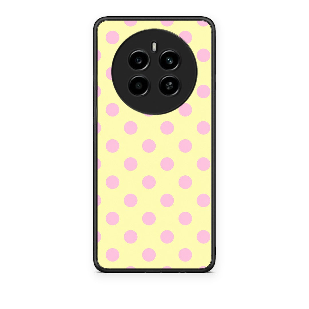 Θήκη Realme 12 4G / 12+ / 13 4G Pink Polka Dots on Yellow από τη Smartfits με σχέδιο στο πίσω μέρος και μαύρο περίβλημα | Realme 12 4G / 12+ / 13 4G Pink Polka Dots on Yellow case with colorful back and black bezels