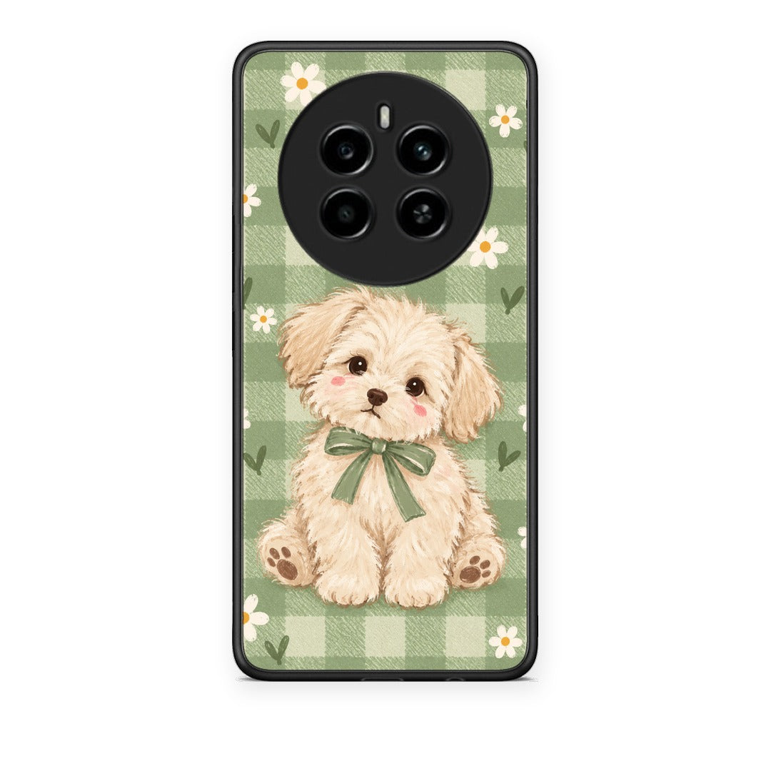Θήκη Realme 12 4G / 12+ / 13 4G Puppy and Daisies on Sage Gingham από τη Smartfits με σχέδιο στο πίσω μέρος και μαύρο περίβλημα | Realme 12 4G / 12+ / 13 4G Puppy and Daisies on Sage Gingham case with colorful back and black bezels