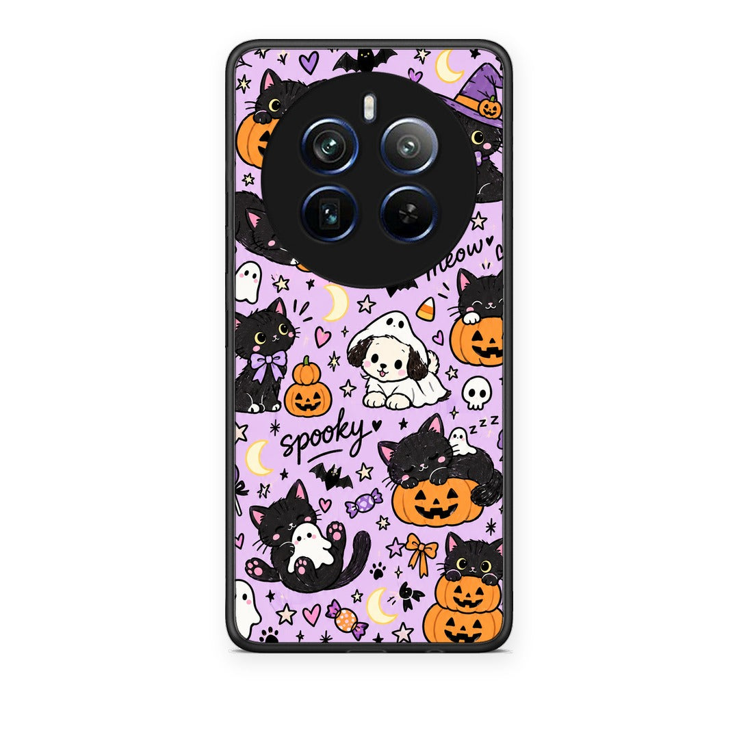 Θήκη Realme 12 Pro 5G / 12 Pro+ Halloween Black Cats on Lilac από τη Smartfits με σχέδιο στο πίσω μέρος και μαύρο περίβλημα | Realme 12 Pro 5G / 12 Pro+ Halloween Black Cats on Lilac case with colorful back and black bezels