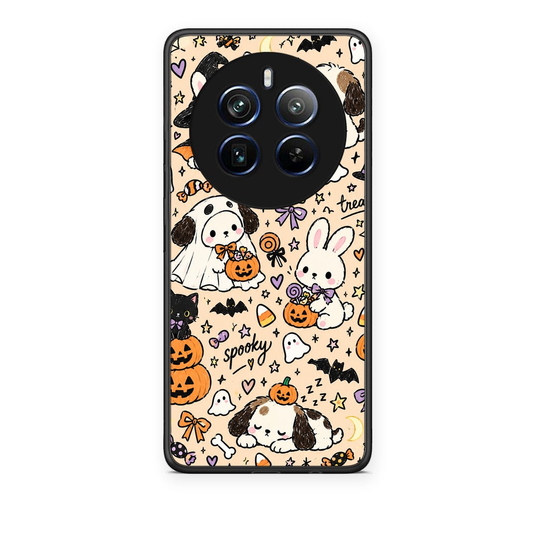 Θήκη Realme 12 Pro 5G / 12 Pro+ Halloween Puppies and Friends on Cream από τη Smartfits με σχέδιο στο πίσω μέρος και μαύρο περίβλημα | Realme 12 Pro 5G / 12 Pro+ Halloween Puppies and Friends on Cream case with colorful back and black bezels
