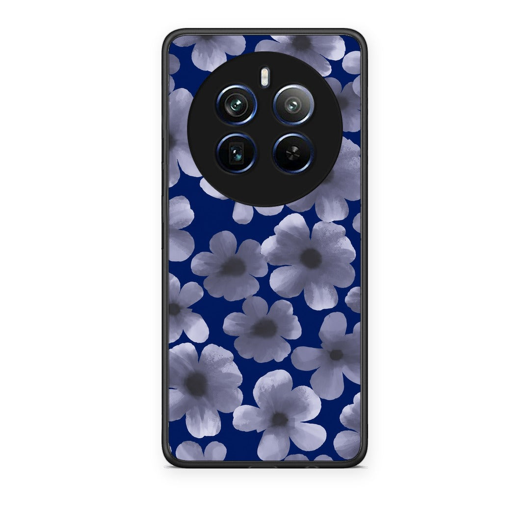Θήκη Realme 12 Pro 5G / 12 Pro+ Pale Blue Flowers on Navy από τη Smartfits με σχέδιο στο πίσω μέρος και μαύρο περίβλημα | Realme 12 Pro 5G / 12 Pro+ Pale Blue Flowers on Navy case with colorful back and black bezels