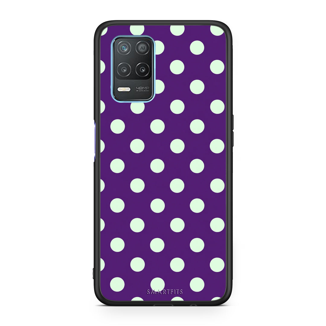 Θήκη Realme 8 5G Mint Polka Dots on Purple από τη Smartfits με σχέδιο στο πίσω μέρος και μαύρο περίβλημα | Realme 8 5G Mint Polka Dots on Purple case with colorful back and black bezels