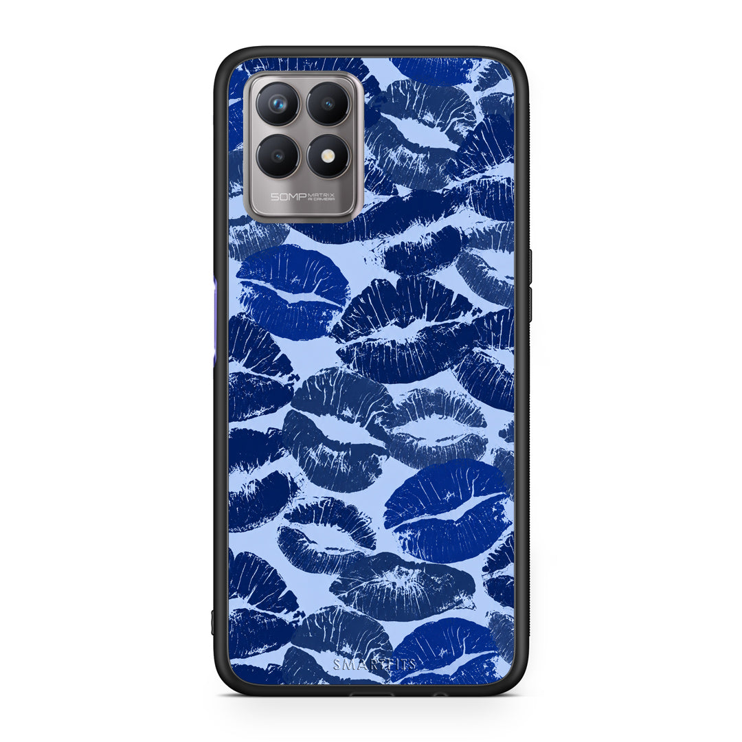 Θήκη Realme 8i Blue Lipstick Kisses από τη Smartfits με σχέδιο στο πίσω μέρος και μαύρο περίβλημα | Realme 8i Blue Lipstick Kisses case with colorful back and black bezels