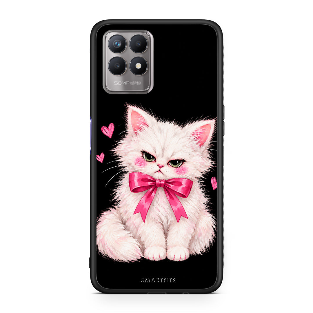 Θήκη Realme 8i Grumpy Party Kitten on Black από τη Smartfits με σχέδιο στο πίσω μέρος και μαύρο περίβλημα | Realme 8i Grumpy Party Kitten on Black case with colorful back and black bezels
