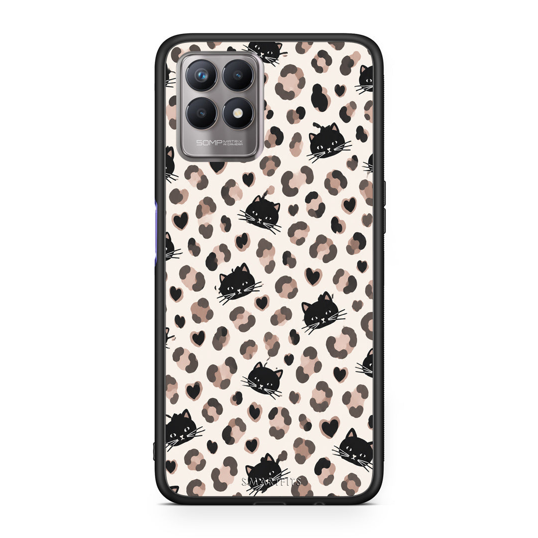 Θήκη Realme 8i Leopard Spots and Black Cats on Cream από τη Smartfits με σχέδιο στο πίσω μέρος και μαύρο περίβλημα | Realme 8i Leopard Spots and Black Cats on Cream case with colorful back and black bezels